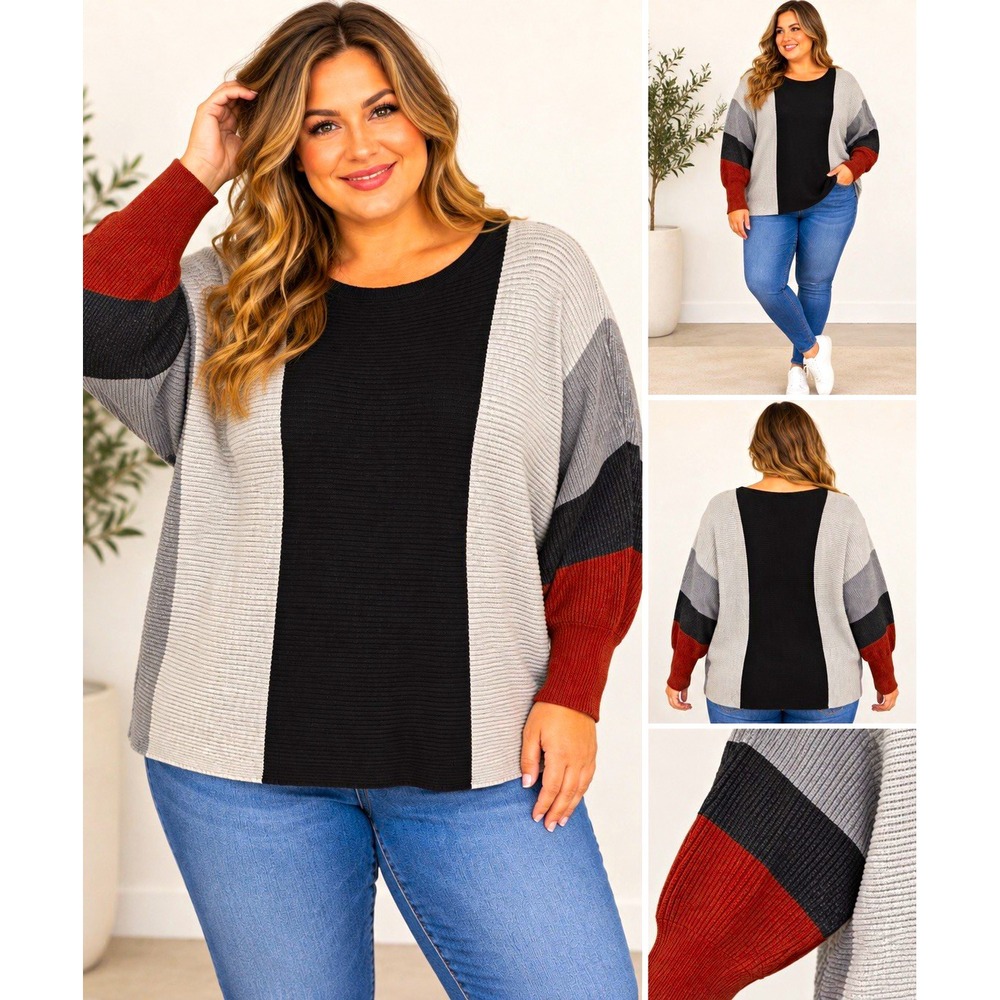 Chelsea & Theodore Women's 3X Colorblock Knit Dolman Sleeve Soft Viscose Sweater